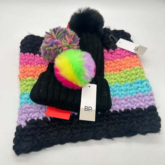 BP Nordstrom Beanie Scarf Womens Multicolor Pick-A-Pom Beanie Infinity Scarf NEW - Picture 1 of 8